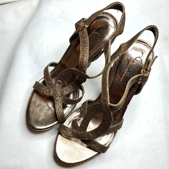 Unlisted Gold Shimmer Glitter Strappy Heels - Picture 2 of 14